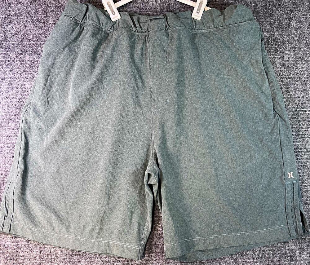 Hurley Men's Green Board Shorts L 8" Inseam Drawstring Zipper Pocket